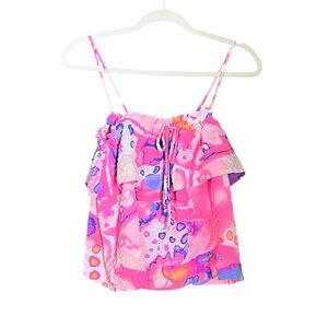 Lilly Pulitzer Pink Purple Shibori Tie Dye Tiered Tube Top Small